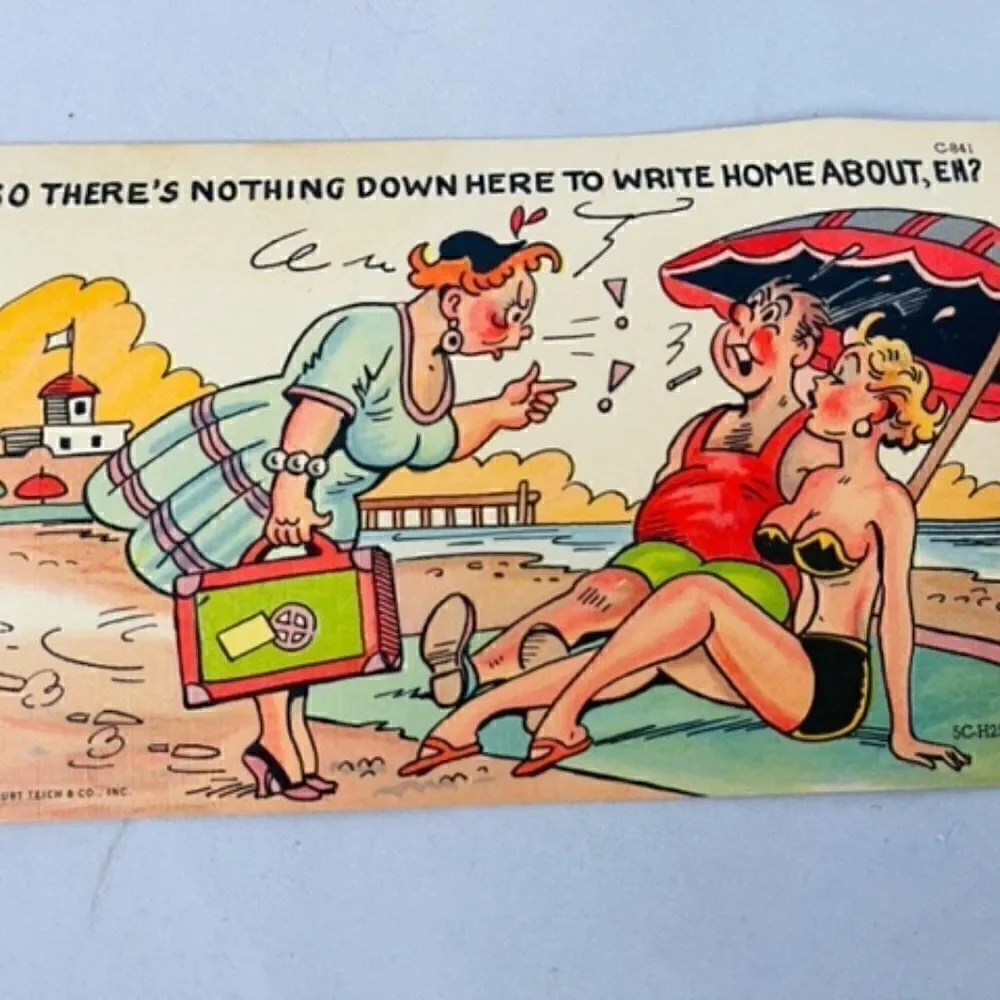4 Vintage Comedy Postcard   The Informer Trailer Camp Home LINEN UNPOSTED TEICH